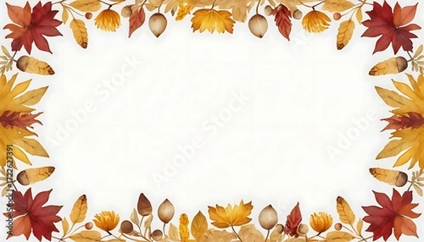 Fototapeta Autumn Leaves and Acorns Border with copy space