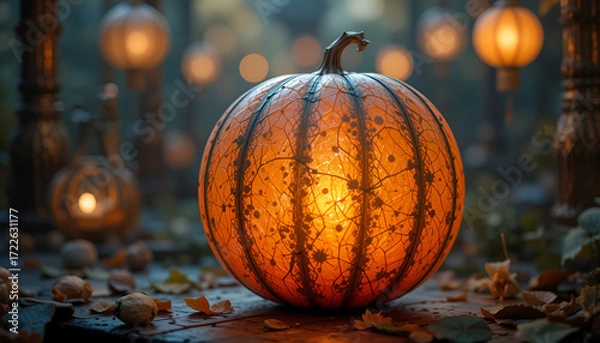 Fototapeta Glowing Lantern Melon – Fantasy Fruit Concept 4K