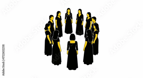 Obraz Vector art of women in formal dresses standing in a circle