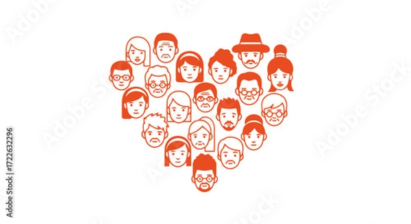 Obraz Vector art of heart shape formed by diverse faces