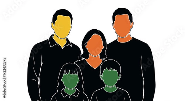 Obraz Vector art of family portrait with colorful faces, father, mother, and children