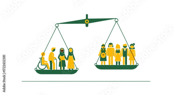 Obraz Vector art of scales of justice balancing diverse groups of people
