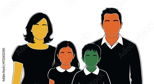 Obraz Vector art of stylized family portrait with colorful faces