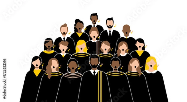 Obraz Vector art of diverse group of people singing together in a choir