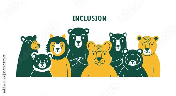 Obraz Vector art of inclusion concept with diverse group of bears