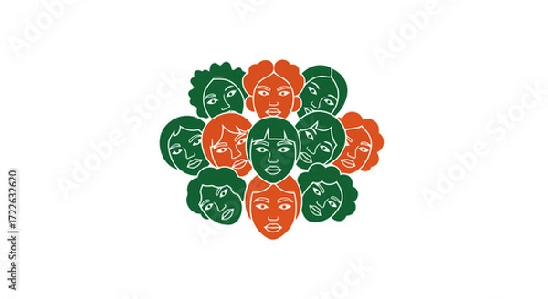 Obraz Vector art of diverse group of faces in a circle