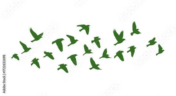 Obraz Vector art of flock of green birds flying in formation