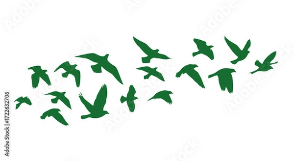 Obraz Vector art of group of green birds flying in formation