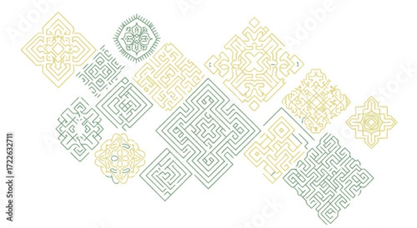 Obraz Vector art of geometric patterns in yellow and green