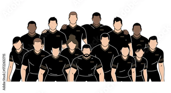 Obraz Vector art of group of diverse people in black shirts