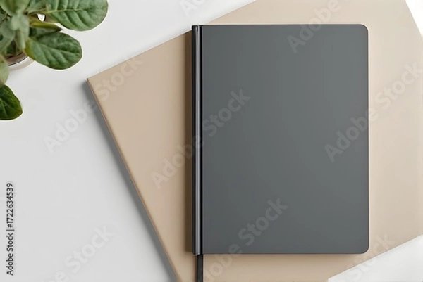 Fototapeta Minimalist modern notebook mockup with organic plant accent, perfect for branding, journaling, or planning projects