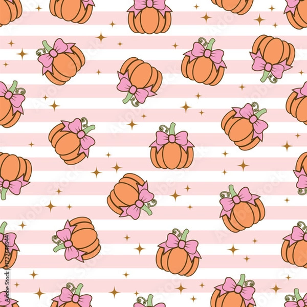 Fototapeta Pumpkin Bow pastel seamless pattern