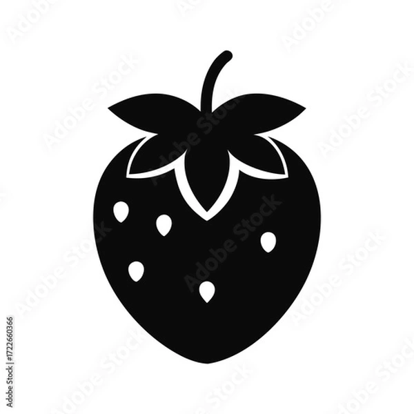 Fototapeta Simple black silhouette of a strawberry glyph icon perfect for digital and print applications
