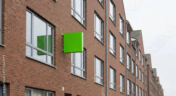 Fototapeta Modern Brick Building with Bright Green Signage Urban Architecture and Business Real Estate Concept