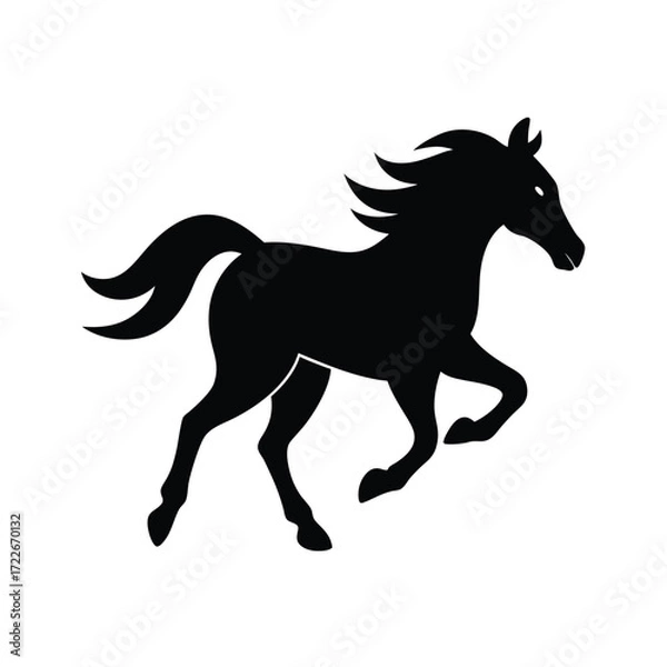 Fototapeta Dynamic solid black silhouette of a powerful horse in full gallop conveying speed and freedom