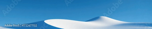 Fototapeta Flat illustration depicting snow dunes with blue sky in minimalist style featuring simple lines and gradient color scheme creating serene tranquil atmosphere for design backgrounds.
