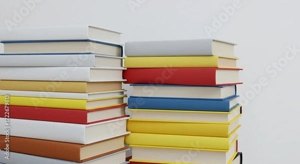 Obraz Colorful, modern books stacked neatly, illustrating education and knowledge on a minimalist background