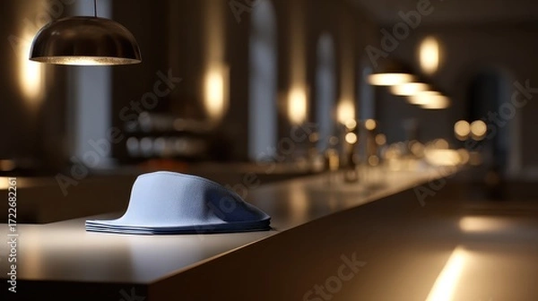 Obraz Minimalist Hat on Modern Counter with Ambient Lighting