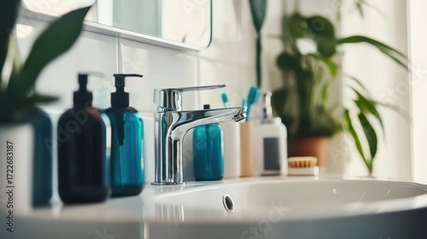 Obraz Modern Bathroom Sink with Clean Design and Stylish Accessories