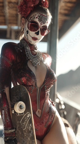 Obraz Catrina con skateboard