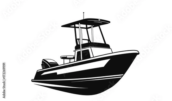 Fototapeta Modern center console fishing boat with t top and outboard motor