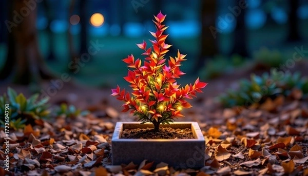 Fototapeta Small Festive Tree Soil with Lights Forest Floor