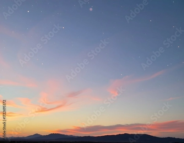 Fototapeta Serene Sunset with Mountain Silhouette and Bokeh Sky