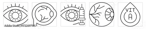 Obraz Ophthalmology icons set. Eye care and treatment symbols. Vector editable stroke.