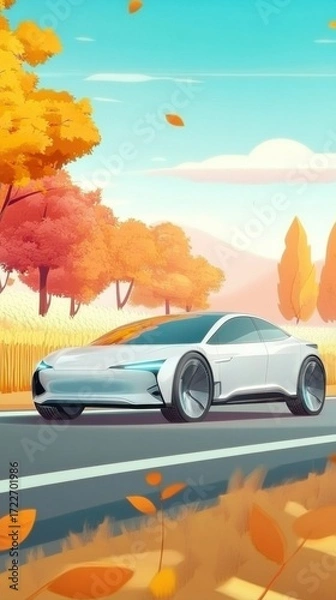 Fototapeta Creative abstract spring summer festival background with autonomous driving travel themes featuring self-driving vacation concepts for business advertising and fintech conference designs.

