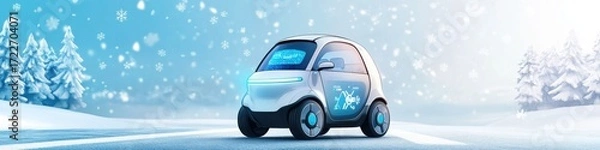 Fototapeta Creative abstract winter Christmas holiday background with autonomous driving travel themes featuring cold weather self-driving vacation concepts for business advertising and fintech year-end conferen