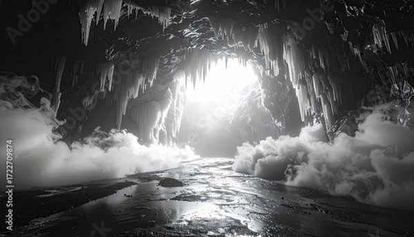 Obraz Cave interior, icy formations, light at the end