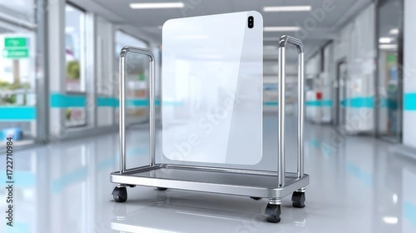 Fototapeta Transparent Display Stand with Wheels in Modern Interior Space