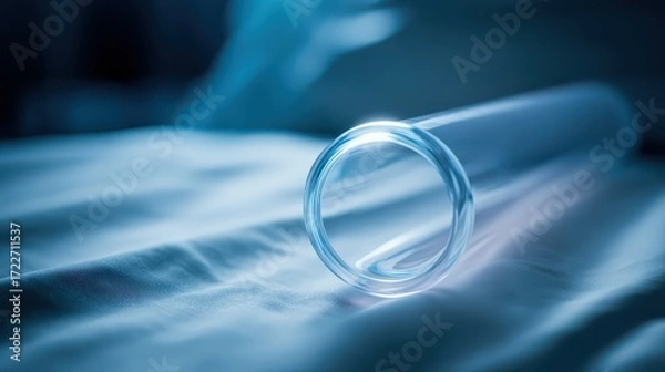 Fototapeta Transparent Glass Tube on Soft Surface in Dim Light Environment