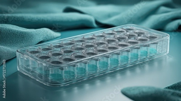 Fototapeta Transparent Laboratory Tray with Small Wells for Scientific Experiments