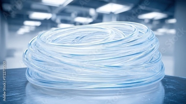Fototapeta Transparent Plastic Tube Coiled on a Surface in a Modern Space
