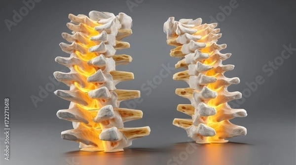 Fototapeta 3D Model of Human Spine with Glowing Orange Highlights