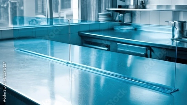 Fototapeta Transparent Plexiglass Barrier in a Modern Kitchen Setting