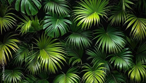Fototapeta Tropical foliage pattern on a dark background