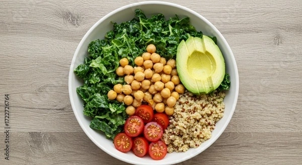Fototapeta Close-up shot of a vibrant and nutritious vegan power bowl with fresh ingredients