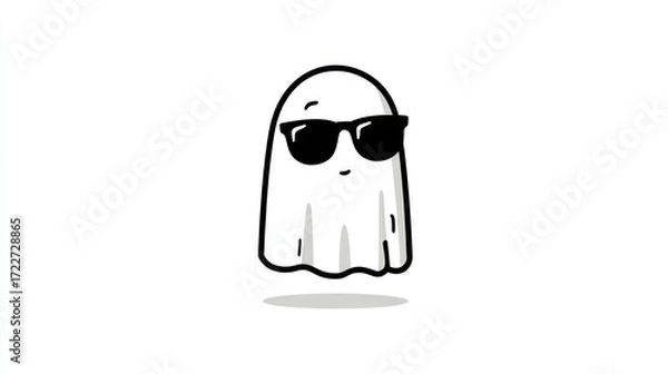 Fototapeta Cartoon ghost with sunglasses on white background, simple shading and cute expression