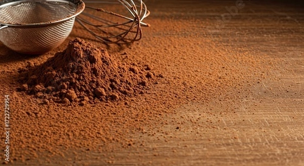 Fototapeta Culinary background with cocoa powder, a perfect culinary scene for chocolate day