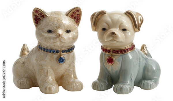 Fototapeta Decorative Cat and Dog Figurines with Intricate Design and Colors