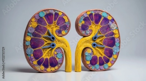 Fototapeta Colorful Artistic Representation of Human Kidneys in 3D Model