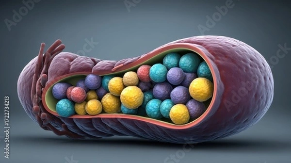 Fototapeta Colorful Microscopic View of Cell Organelles Inside a Cell Membrane