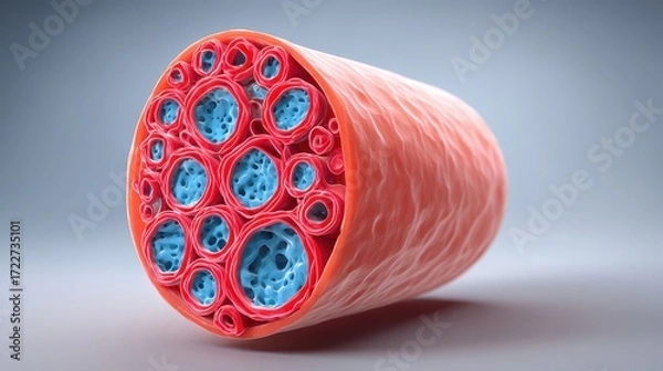 Fototapeta Cross Section of Abstract Tissue Structure with Blue Cell Clusters
