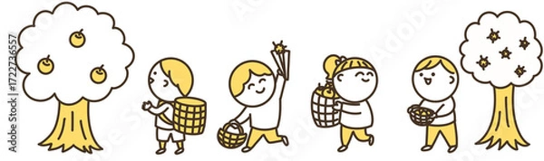 Obraz 秋の果物狩りの子供たち