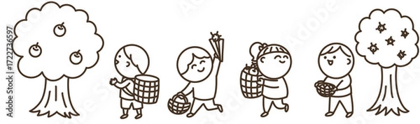 Obraz 秋の果物狩りの子供たち