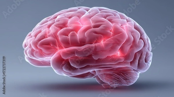 Fototapeta Detailed 3D Render of Human Brain with Luminous Highlights and Anatomy