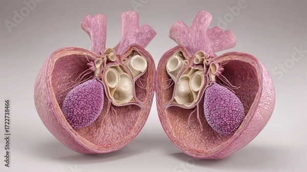 Fototapeta Detailed anatomical heart model showcasing internal structures and valves