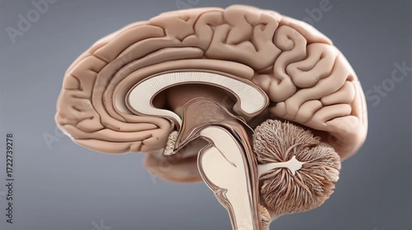 Fototapeta Detailed Anatomical Illustration of Human Brain Structure and Function